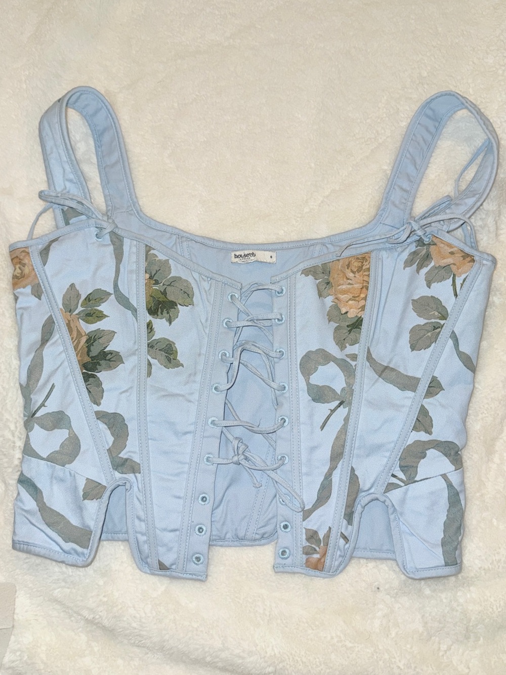 House of CB Pastel Blue Floral Lace-Up Corset Top